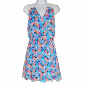 Fable Colorful Orange Blue Pink Triangle Geometric Print Dress Small
